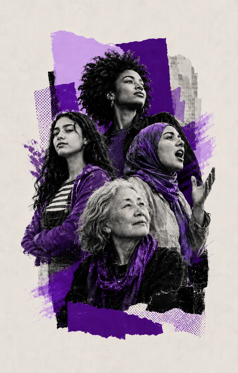 Collage de quatre femmes qui prennent la parole